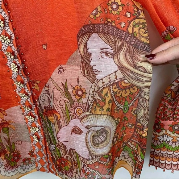 Zimmermann Kaleidoscope Linen & Silk Blend Shirt Blouse in Aries Size AU 1 - Picture 11 of 16